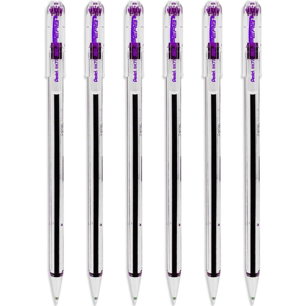 image:imagePentel Superb Ballpoint Pen Ball Point Pens 07mm Nib Tip 025mm Line Width Fine Line Refillable Ink BK77  Pack Of 6  Violet