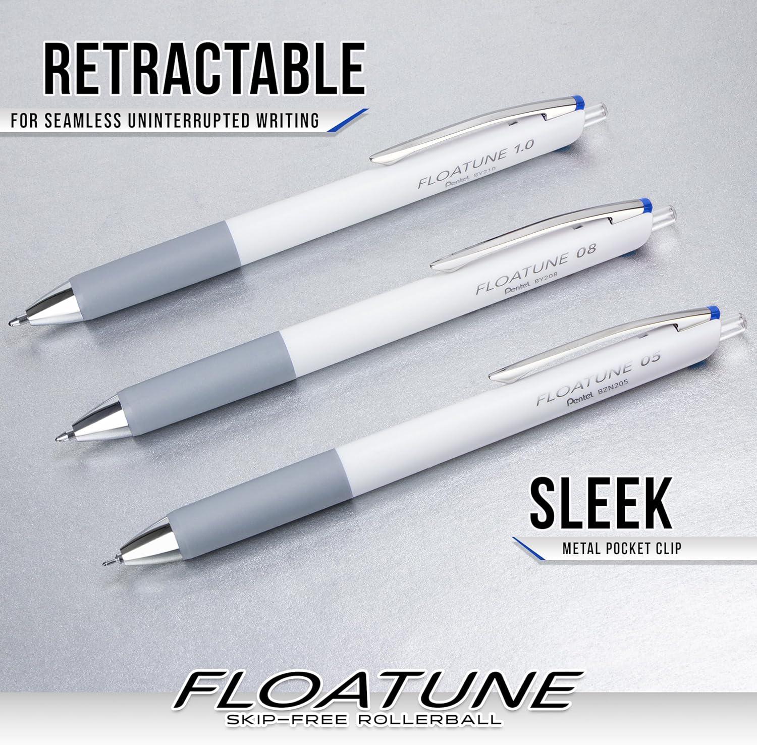 image:imagePentel Floatune Retractable Rollerball 08mm Medium Point Black Ink 5pk BY208PF5ABlue
