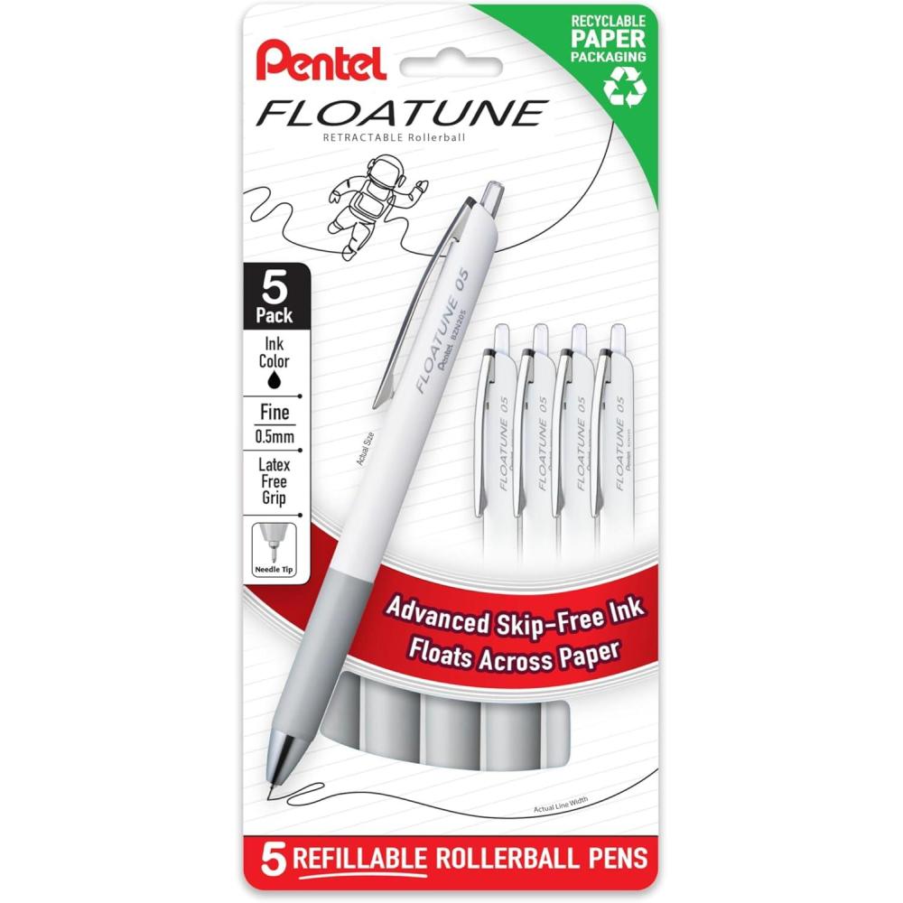 image:imagePentel Floatune Retractable Rollerball 05mm Fine Point Blue Ink 5pk BZN205PF5CBlack