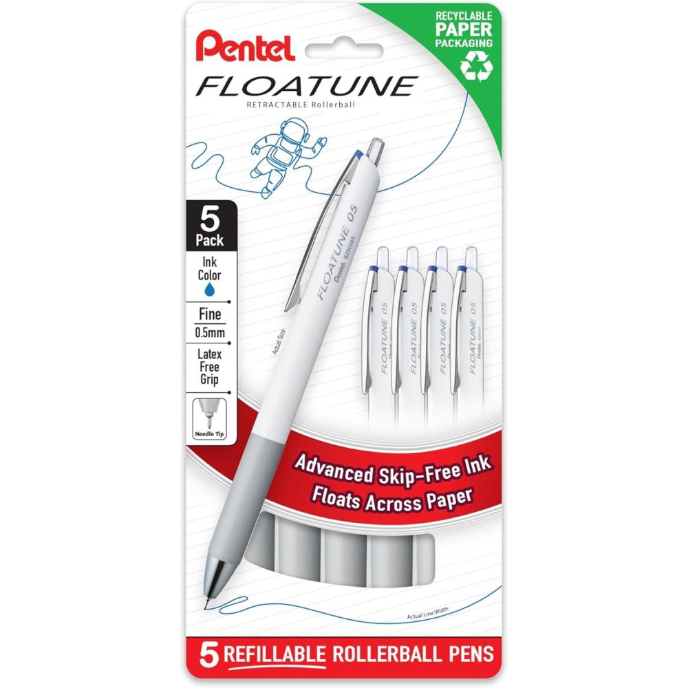 image:imagePentel Floatune Retractable Rollerball 05mm Fine Point Blue Ink 5pk BZN205PF5CBlue