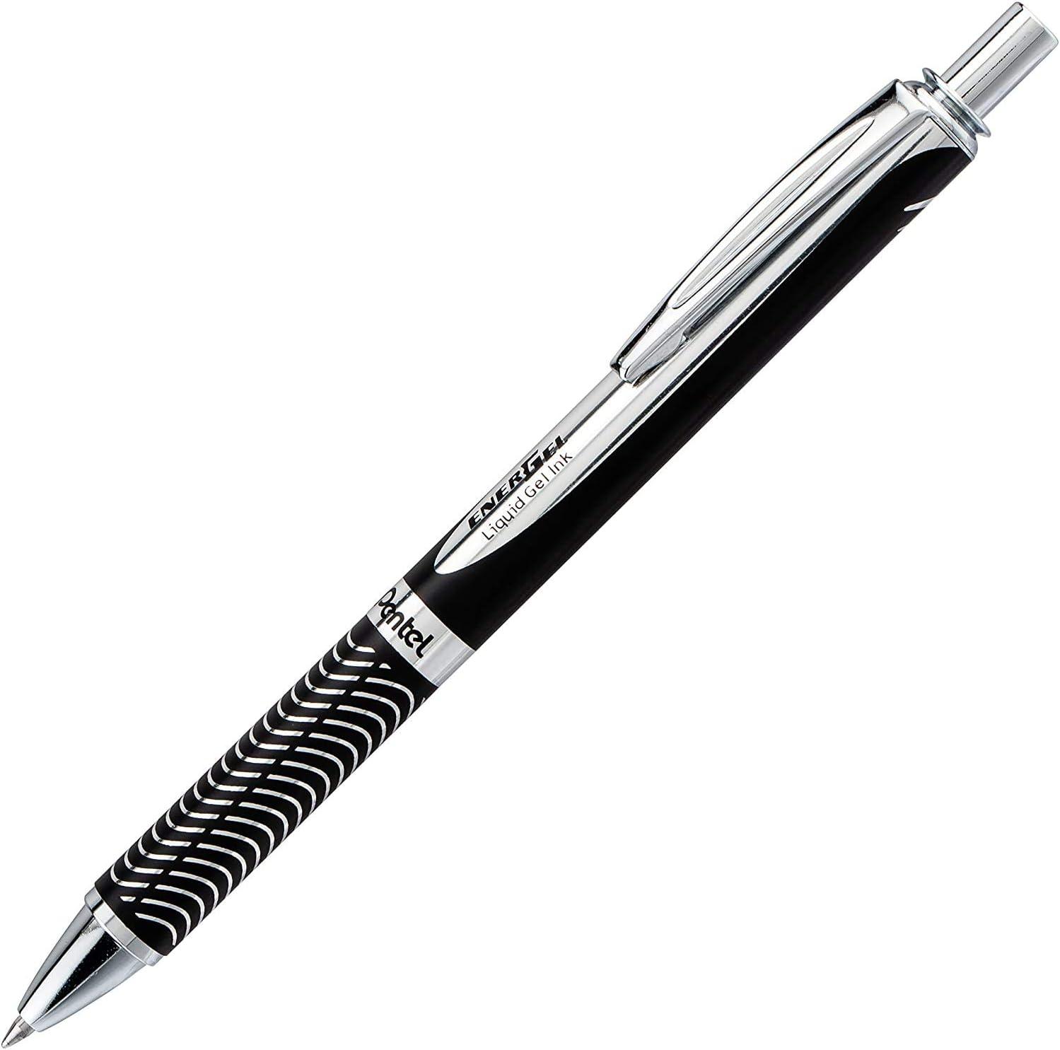 image:imagePentel Energel 07mm Alloy Rt Retractable Gel Ink Pens Pack of 3 Black Silver and Aquamarine Colored Metal Barrels