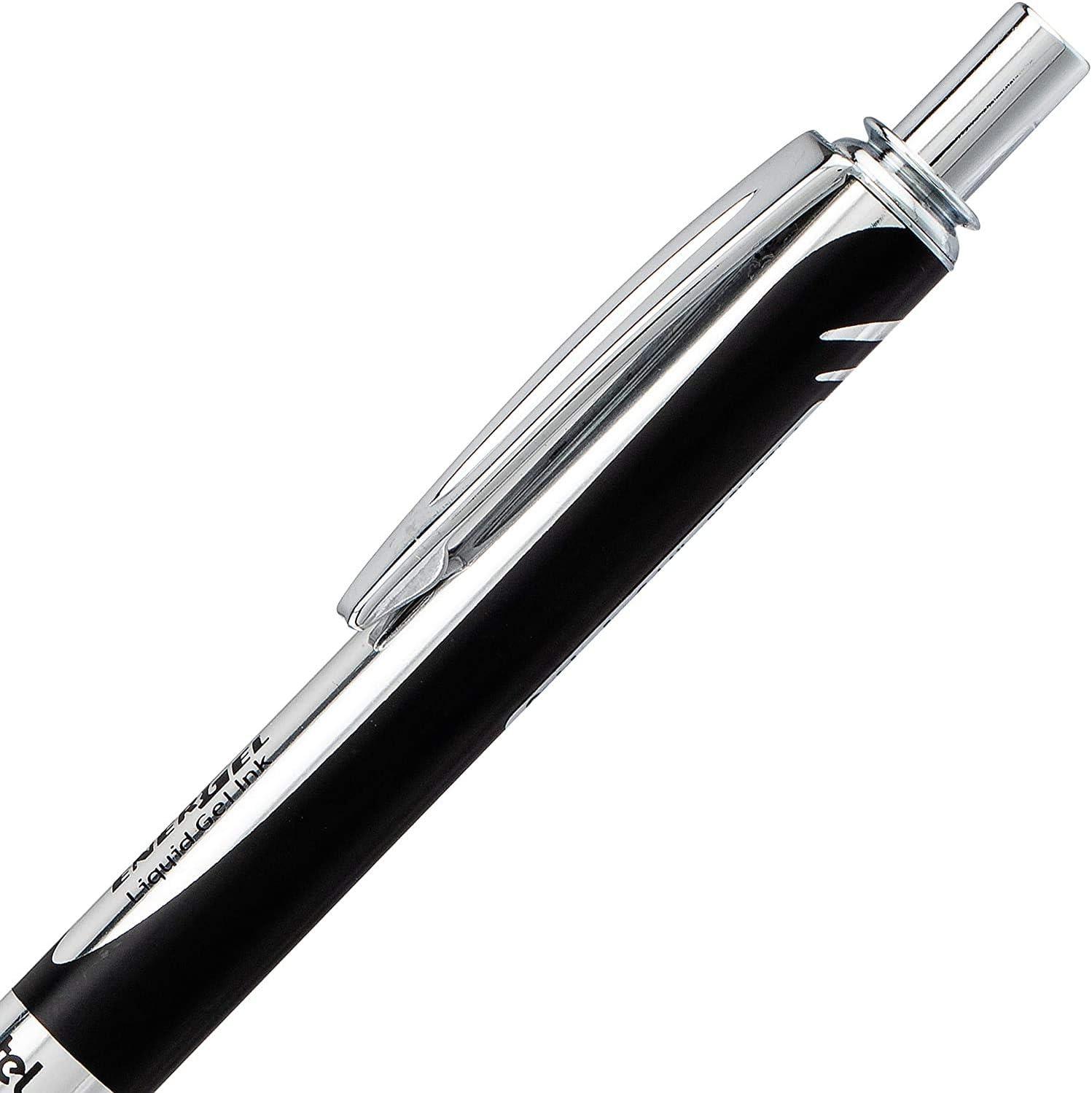 image:imagePentel Energel 07mm Alloy Rt Retractable Gel Ink Pens Pack of 3 Black Silver and Aquamarine Colored Metal Barrels