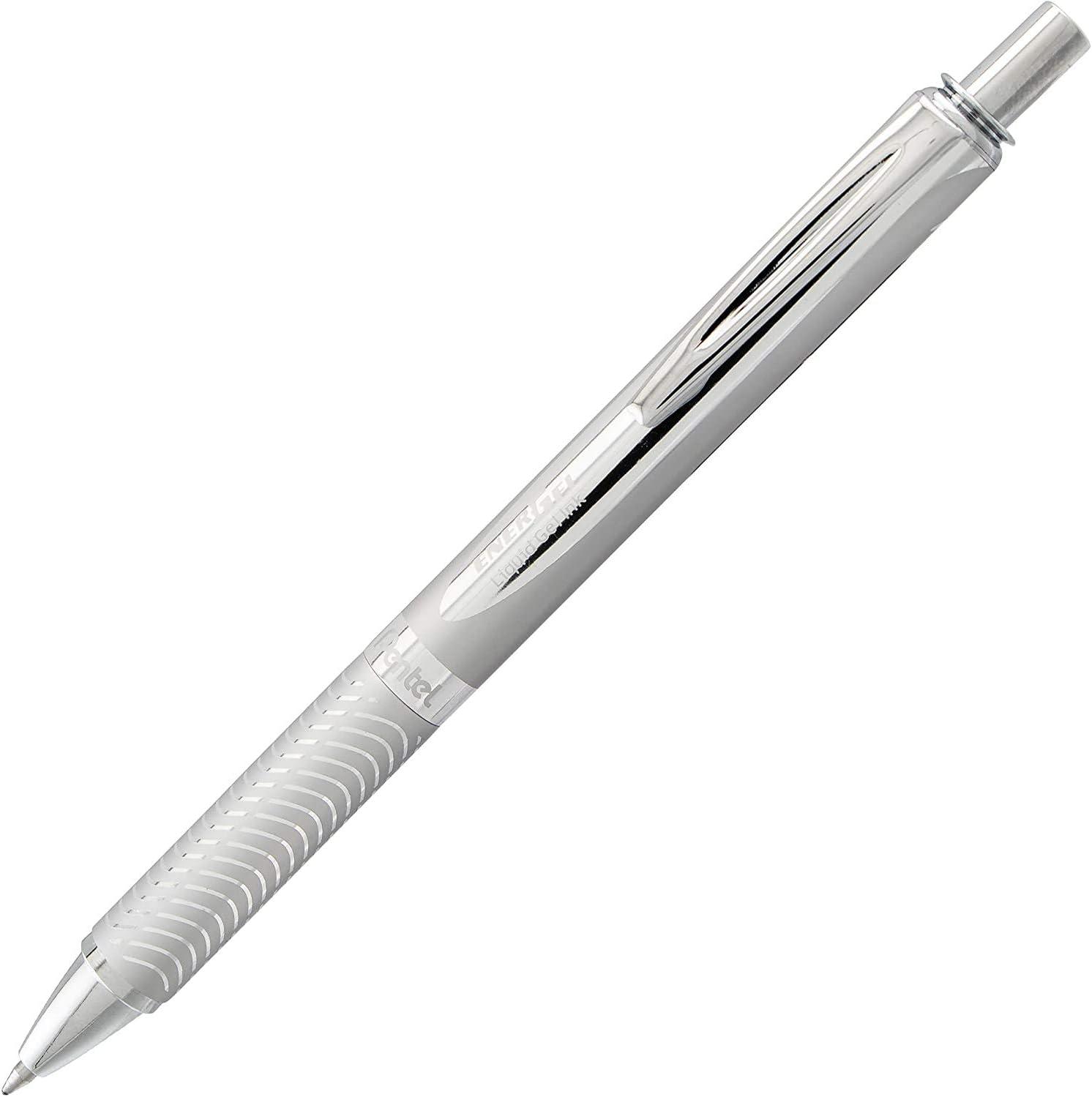 image:imagePentel Energel 07mm Alloy Rt Retractable Gel Ink Pens Pack of 3 Black Silver and Aquamarine Colored Metal Barrels