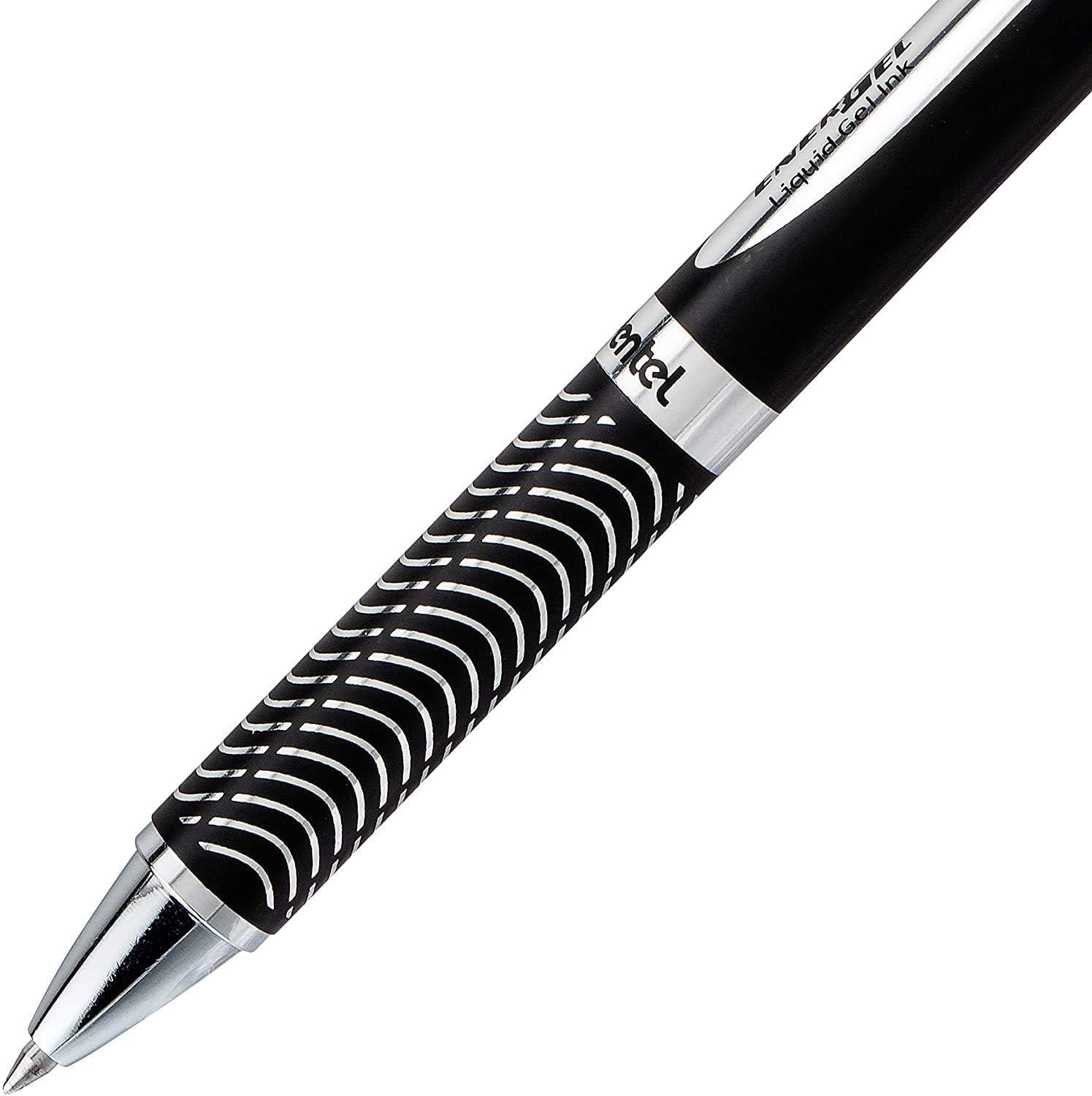 image:imagePentel Energel 07mm Alloy Rt Retractable Gel Ink Pens Pack of 3 Black Silver and Aquamarine Colored Metal Barrels