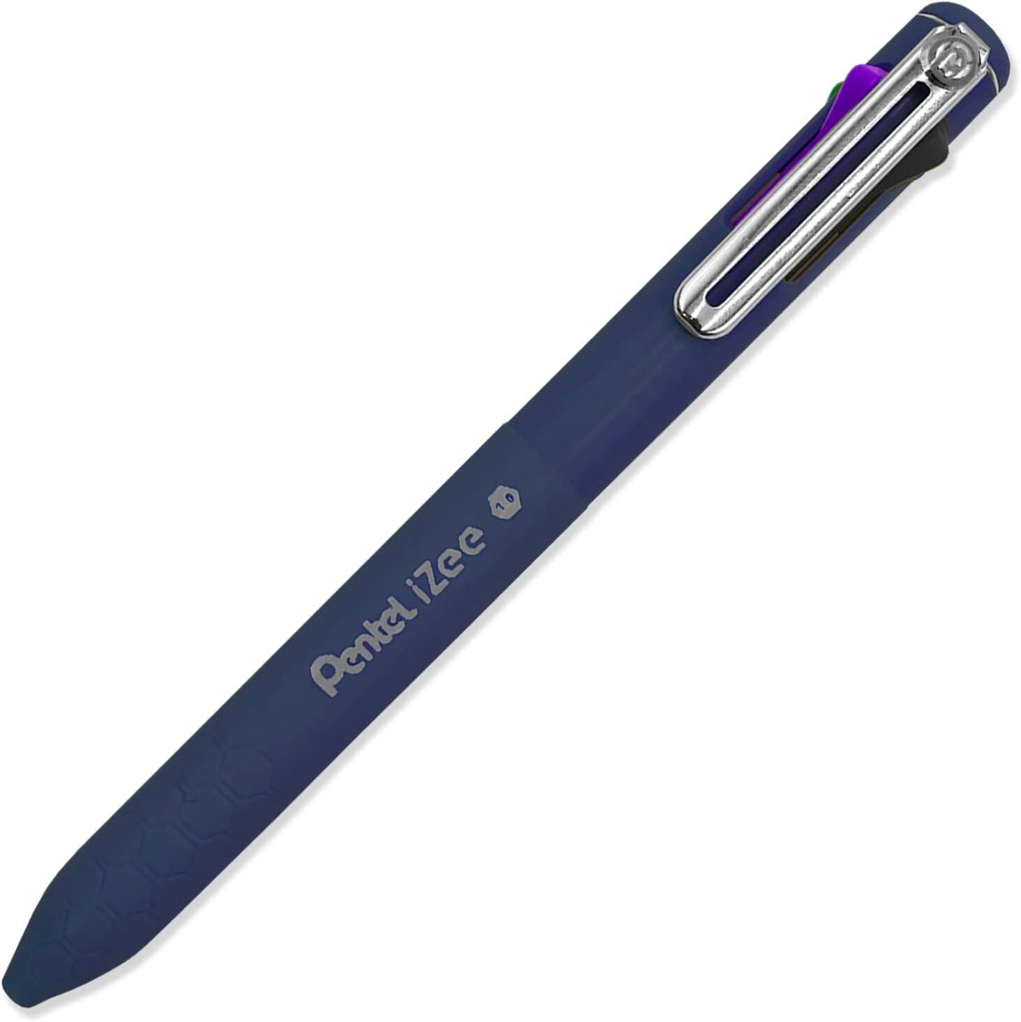 image:imagePentel iZee 4 Colour Ballpoint Pen Deep Blue Deep Violet amp Sky Blue Barrels Multi Ink Pack of 9
