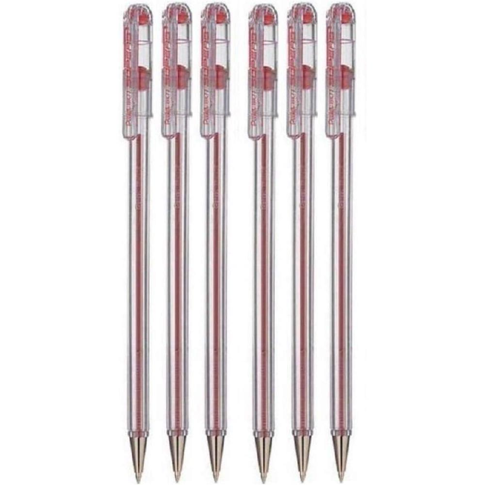 image:imagePentel Red Superb Ballpoint Pen Ball Point Pens 07mm Nib Tip 025mm Line Width Fine Line Refillable Ink BK77 Pack of 6