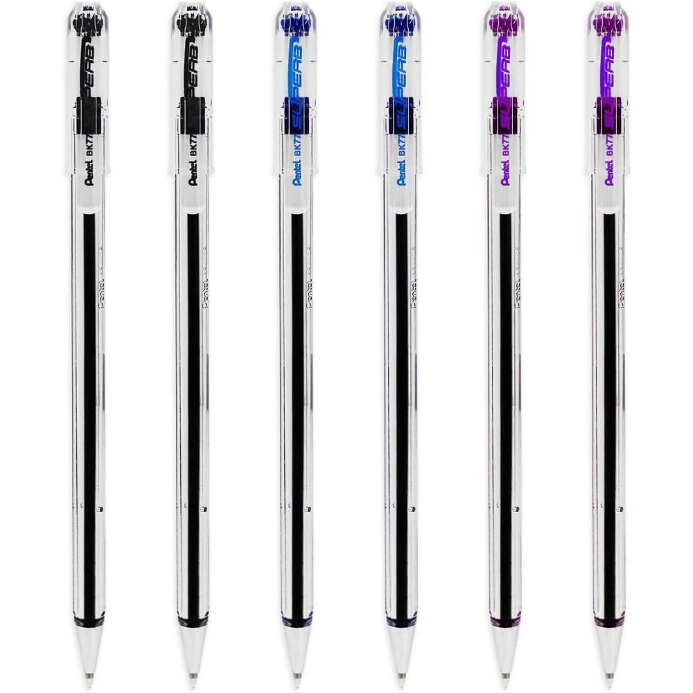 image:imagePentel Superb Ballpoint Pen Ball Point Pens 07mm Nib Tip 025mm Line Width Fine Line Refillable Ink BK77 Pack Of 6 Black Blue amp Violet Ink