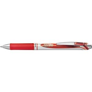 Pentel Energel Knock Ballpoint Pen, 0.7mm Triangle Tip, Siver Body with Blue Accent (BL77-C)(Siver Body With Red Accent)