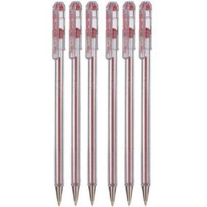 Pentel Red Superb Ballpoint Pen Ball Point Pens 0.7mm Nib Tip 0.25mm Line Width Fine Line Refillable Ink BK77 (Pack of 6)