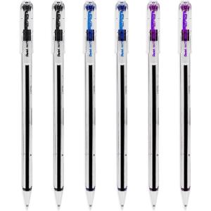 Pentel Superb Ballpoint Pen Ball Point Pens 0.7mm Nib Tip 0.25mm Line Width Fine Line Refillable Ink BK77 – Pack Of 6 – Black, Blue & Violet Ink