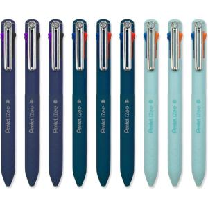 Pentel iZee 4 Colour Ballpoint Pen – Deep Blue, Deep Violet & Sky Blue Barrels – Multi Ink – Pack of 9