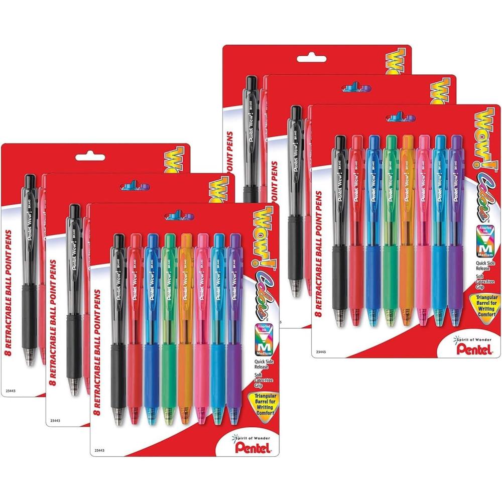 image:imagePentel WOW Retractable Ballpoint Pens Medium Point Assorted Colors 8Pack 6 Packs PENBK440BP8M6