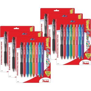 Pentel WOW! Retractable Ballpoint Pens, Medium Point, Assorted Colors, 8/Pack, 6 Packs (PENBK440BP8M-6)