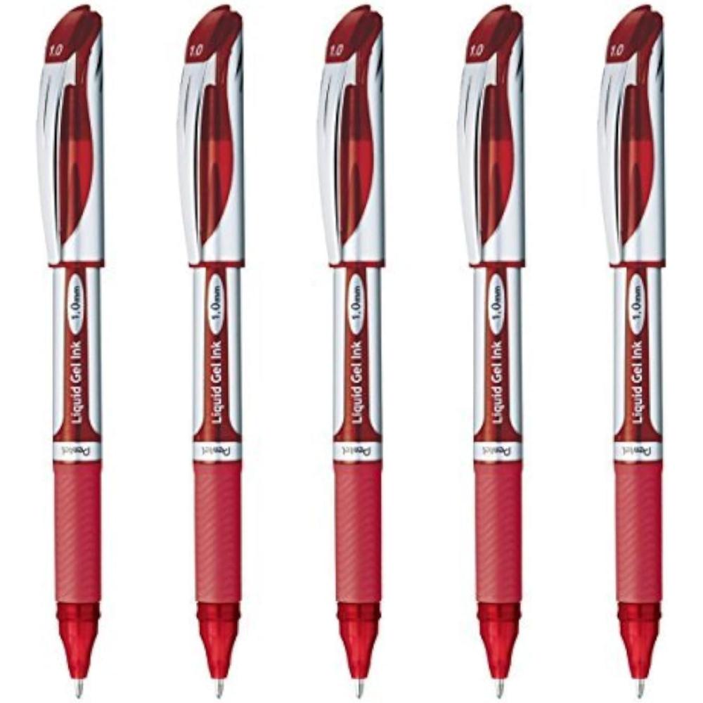 image:imagePentel Energel Ballpoint Pen BL60B Bold Point 10mm Needle Tip Red Ink Silver Body Value Set of 5