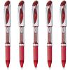 Pentel Energel Ballpoint Pen (BL60-B), Bold Point 1.0mm Needle Tip, Red Ink, Silver Body, Value Set of 5