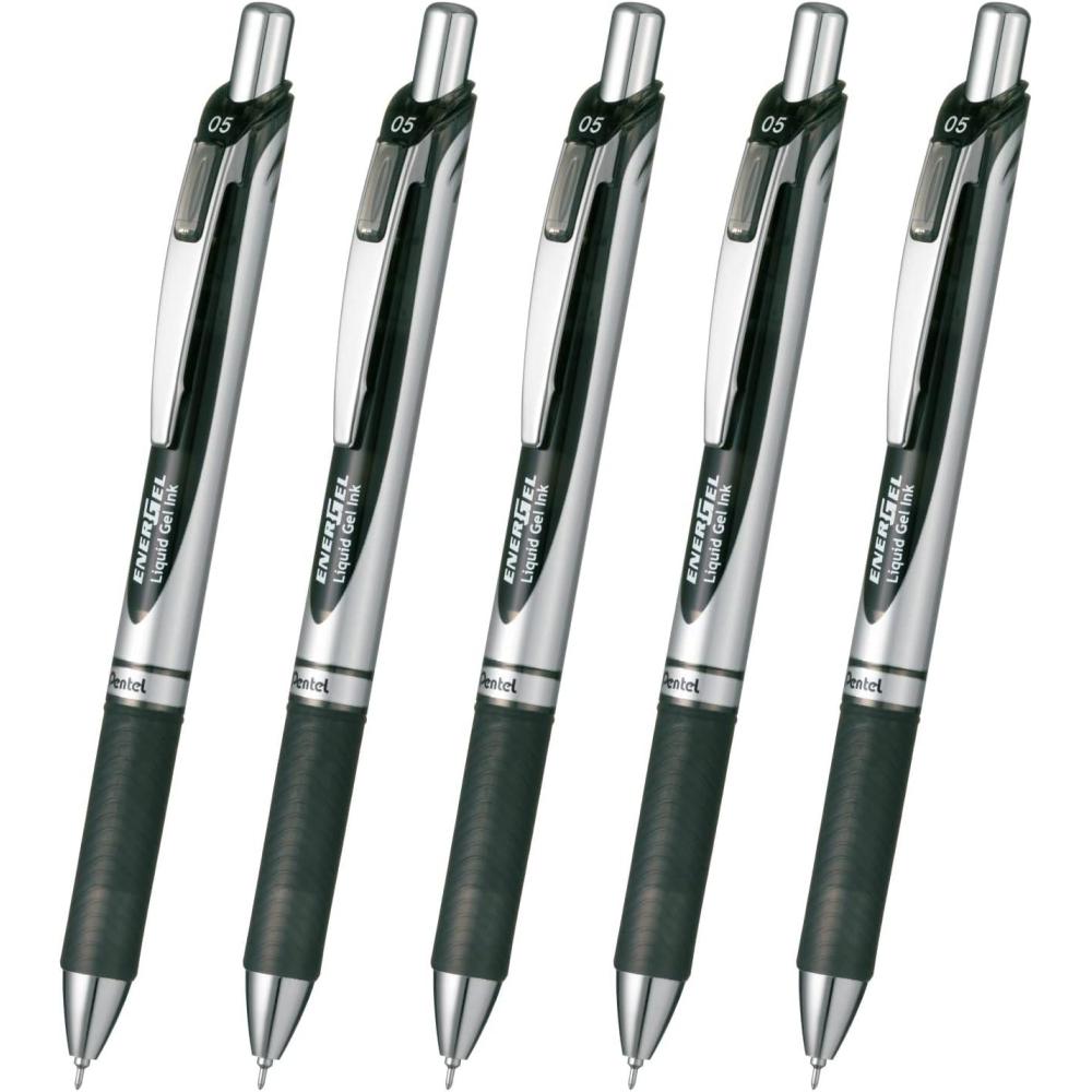 image:imagePentel BL77A EnerGel Ink Ballpoint Pen 07 Black 10 Pieces002 inch 05 mm Black Silver Shaft