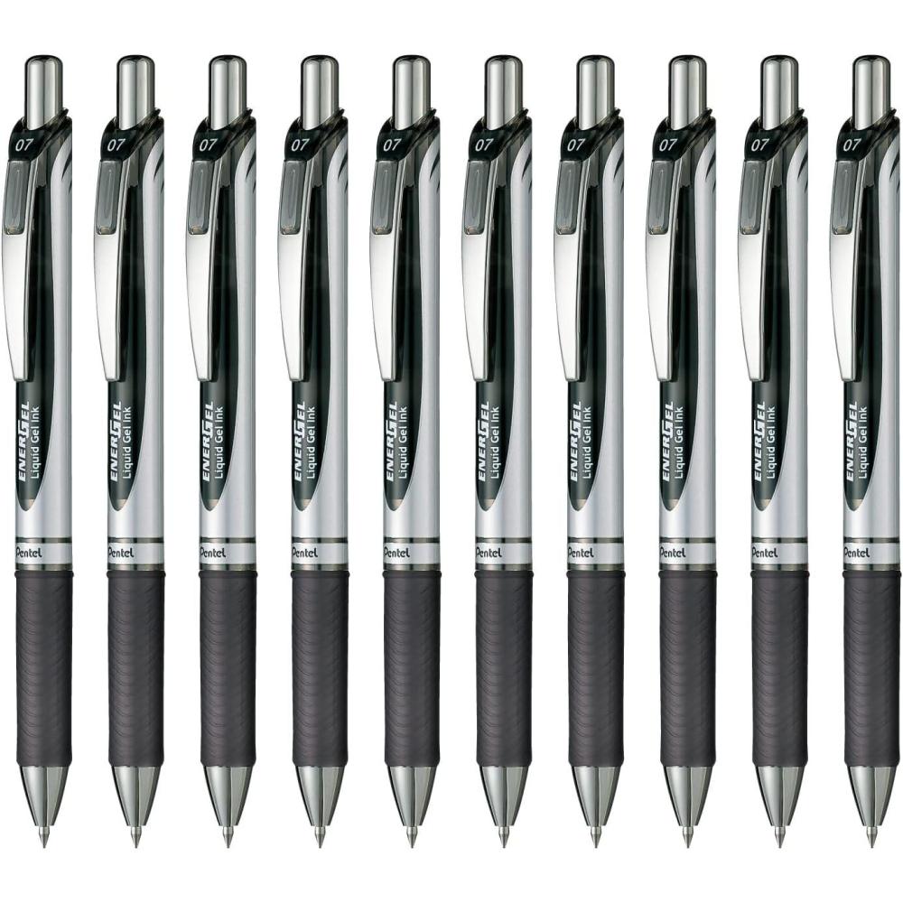 image:imagePentel BL77A EnerGel Ink Ballpoint Pen 07 Black 10 Pieces003 inch 07 mm Black Silver Shaft