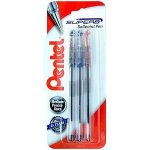 Pentel BK77 Superb Ballpoint Pen Fine Point 0.7mm Black 3 Pack(Black  Red & Blue)