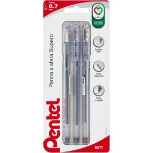 Pentel BK77 Superb Ballpoint Pen Fine Point 0.7mm Black 3 Pack(Black)
