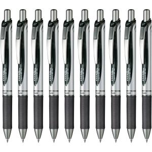 Pentel BL77-A EnerGel Ink Ballpoint Pen, 0.7 Black, 10 Pieces(0.03 inch (0.7 mm) Black Silver Shaft:)