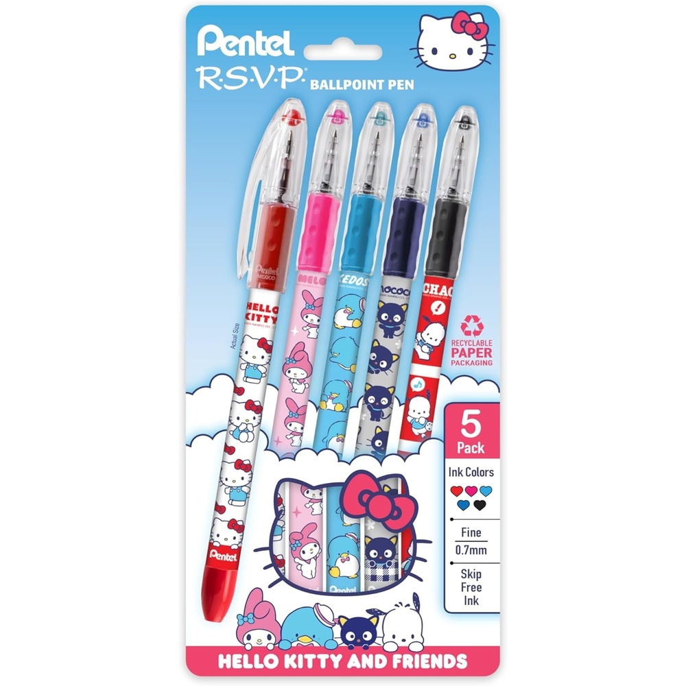 image:imagePentel RSVP Ballpoint Pen Hello Kitty and Friends Limited Edition Mix 2 07mm Fine Line Assorted Ink 5Pk BK90HKPF5M1