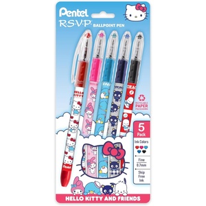 Pentel RSVP Ballpoint Pen, Hello Kitty® and Friends, Limited Edition, Mix 2, 0.7mm Fine Line, Assorted Ink, 5-Pk (BK90HKPF5M1)