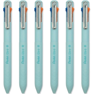 Pentel iZee 4 Colour Ballpoint Pen – Sky Blue Barrel – Multi Ink – Orange, Pink, Sky Blue & Violet Ink – Pack of 6