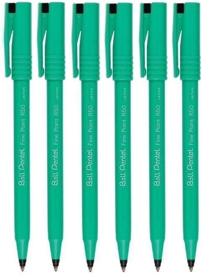 image:imagePentel Black R50 Rollerball Ball Pen Pens Fine 08mm Cushioned Nib Tip 04mm Line Width 77 Recycled Pack of 6