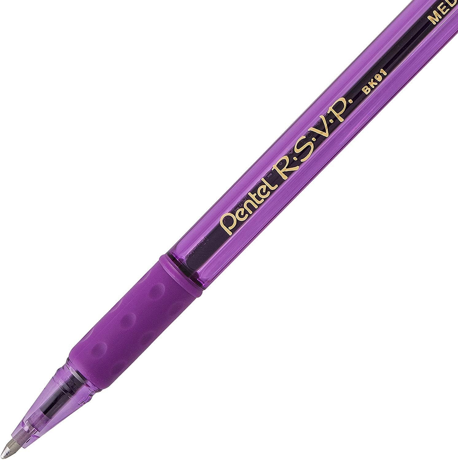 image:imagePentel RSVP Ballpoint Pen10mmMedium LineAssorted Ink BK91CRBP8MPack of 16Violet Ink