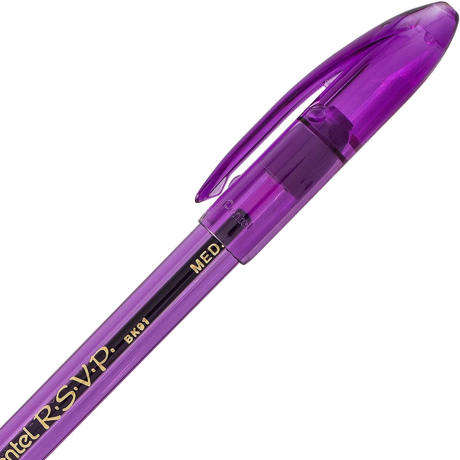 image:imagePentel RSVP Ballpoint Pen10mmMedium LineAssorted Ink BK91CRBP8MPack of 16Violet Ink