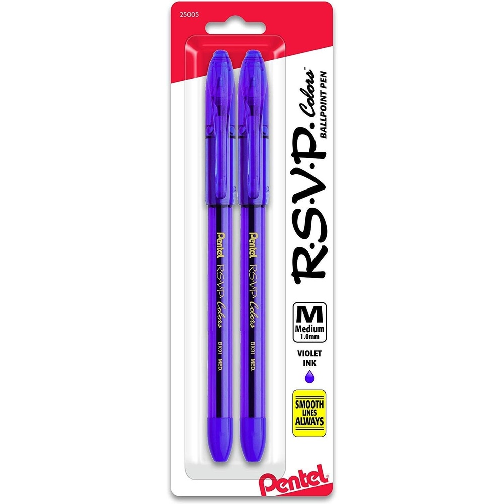 image:imagePentel RSVP Ballpoint Pen10mmMedium LineAssorted Ink BK91CRBP8MPack of 16Violet Ink